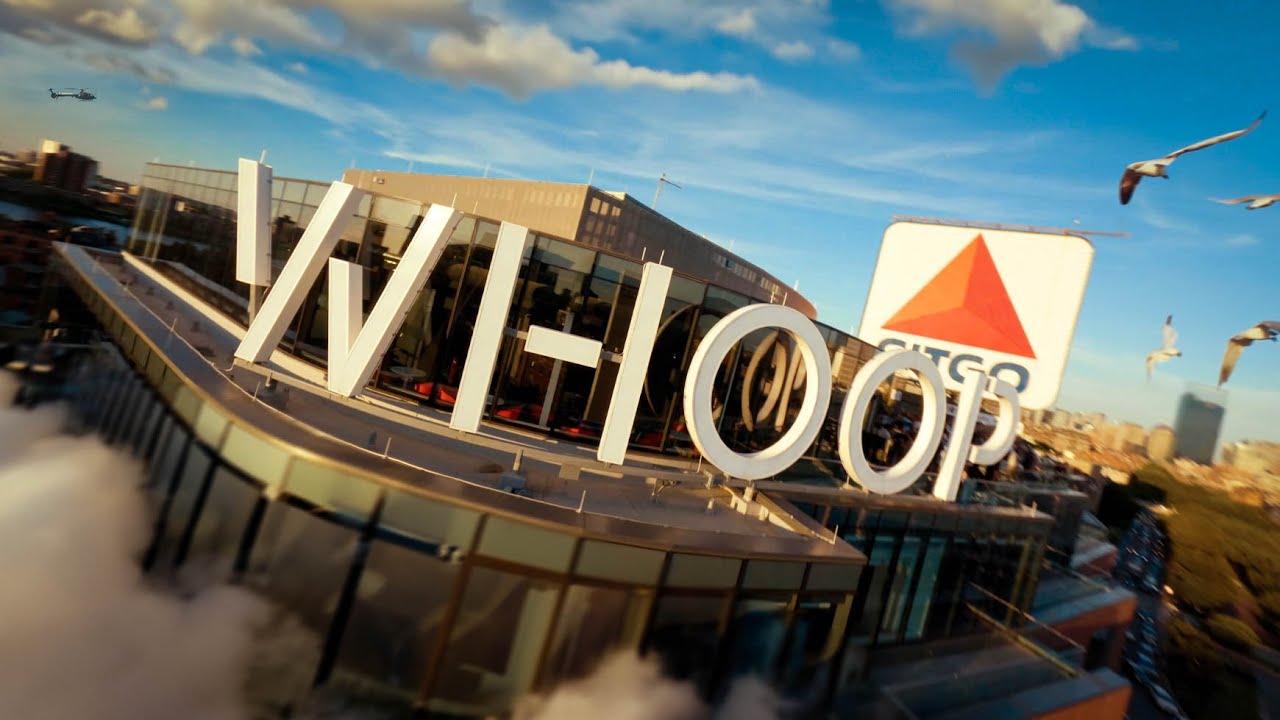 WHOOP signage atop its Boston headquarters
